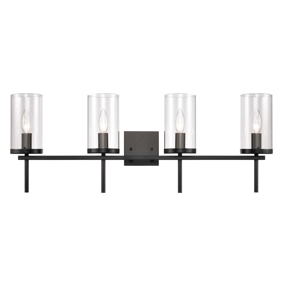 Atlas Lighting Oakland 32in 4-Light Vanity Light | Modern Black and Clear Glass | Bathroom Vanity | 32 x 6 x 12 in | Model WL11731-BK