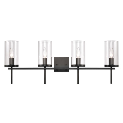 Atlas Lighting Oakland 32in 4-Light Vanity Light | Modern Black and Clear Glass | Bathroom Vanity | 32 x 6 x 12 in | Model WL11731-BK