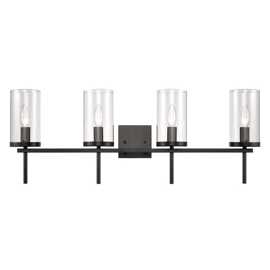 Atlas Lighting Oakland 32in 4-Light Vanity Light | Modern Black and Clear Glass | Bathroom Vanity | 32 x 6 x 12 in | Model WL11731-BK