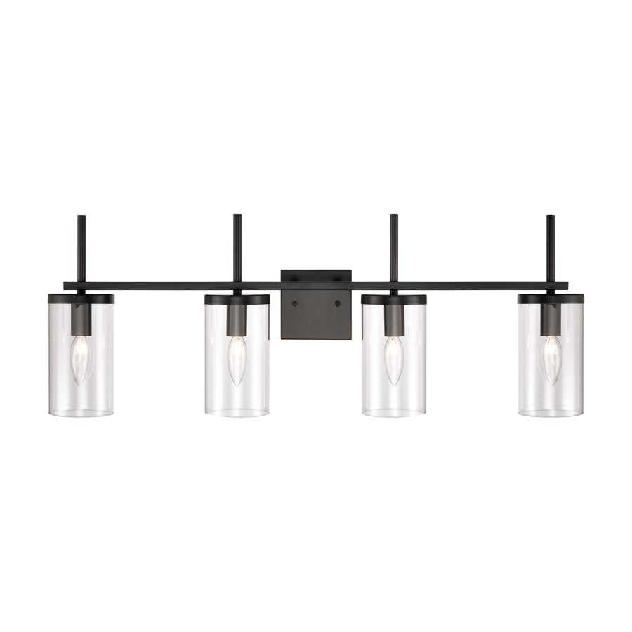 Atlas Lighting Oakland 32in 4-Light Vanity Light | Modern Black and Clear Glass | Bathroom Vanity | 32 x 6 x 12 in | Model WL11731-BK