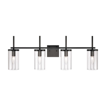 Atlas Lighting Oakland 32in 4-Light Vanity Light | Modern Black and Clear Glass | Bathroom Vanity | 32 x 6 x 12 in | Model WL11731-BK