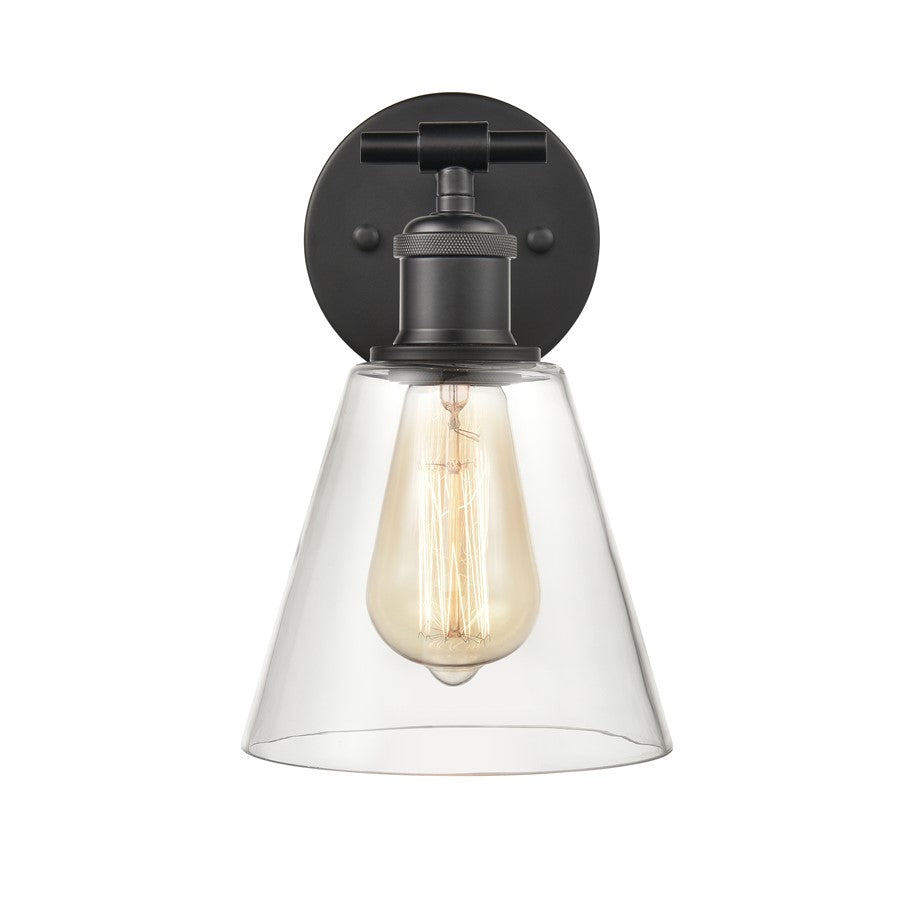 Atlas Lighting Scone 6in 1-Light Wall Sconce | Transitional Matte Black and Clear Glass | Bathroom & Hallway Accent | 6 x 8 x 10 in | Model WL11732-BK