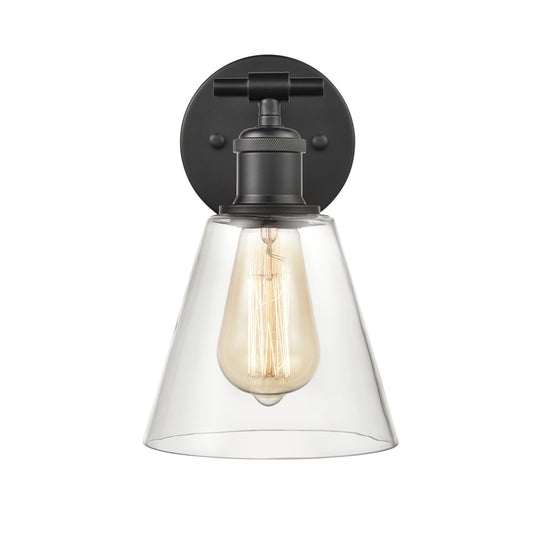 Atlas Lighting Scone 6in 1-Light Wall Sconce | Transitional Matte Black and Clear Glass | Bathroom & Hallway Accent | 6 x 8 x 10 in | Model WL11732-BK