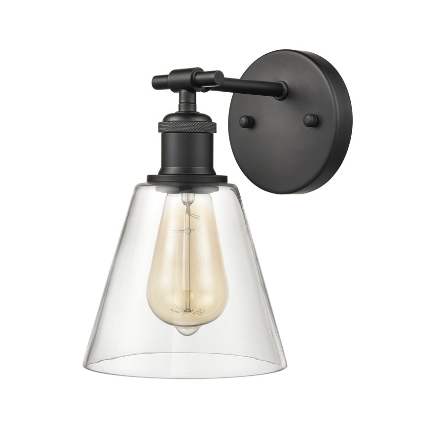 Atlas Lighting Scone 6in 1-Light Wall Sconce | Transitional Matte Black and Clear Glass | Bathroom & Hallway Accent | 6 x 8 x 10 in | Model WL11732-BK