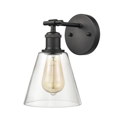 Atlas Lighting Scone 6in 1-Light Wall Sconce | Transitional Matte Black and Clear Glass | Bathroom & Hallway Accent | 6 x 8 x 10 in | Model WL11732-BK