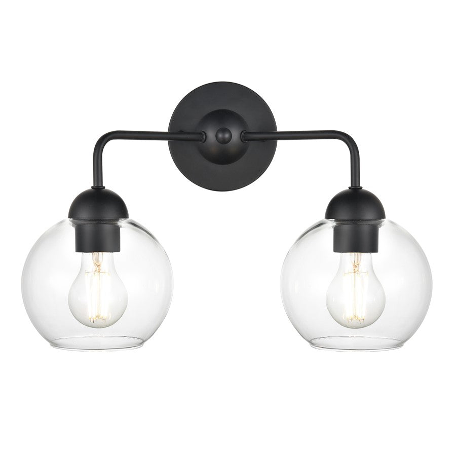 Atlas Lighting Soren 16in 2-Light Vanity Light | Matte Black and Clear Glass | Bathroom Vanity | 15.75 x 8.25 x 10.75 in | Model WL11733-BK