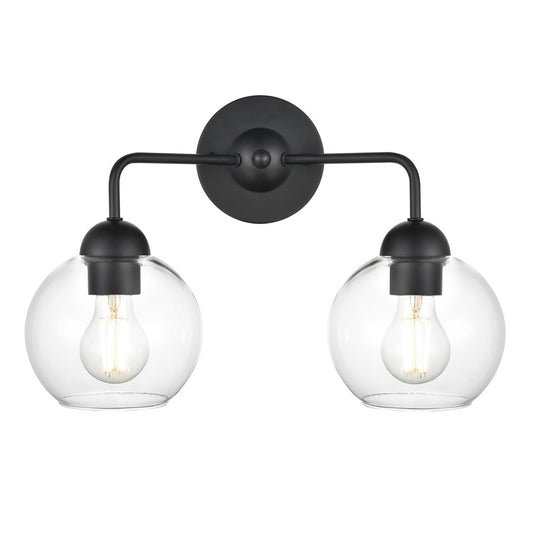 Atlas Lighting Soren 16in 2-Light Vanity Light | Matte Black and Clear Glass | Bathroom Vanity | 15.75 x 8.25 x 10.75 in | Model WL11733-BK