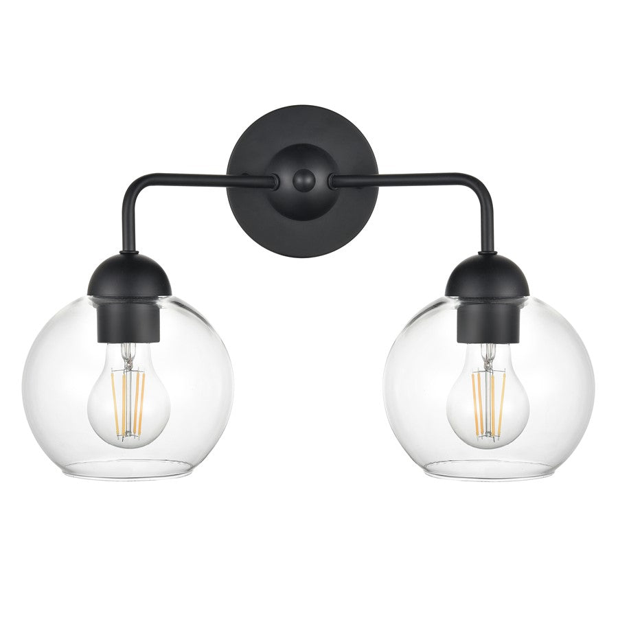 Atlas Lighting Soren 16in 2-Light Vanity Light | Matte Black and Clear Glass | Bathroom Vanity | 15.75 x 8.25 x 10.75 in | Model WL11733-BK