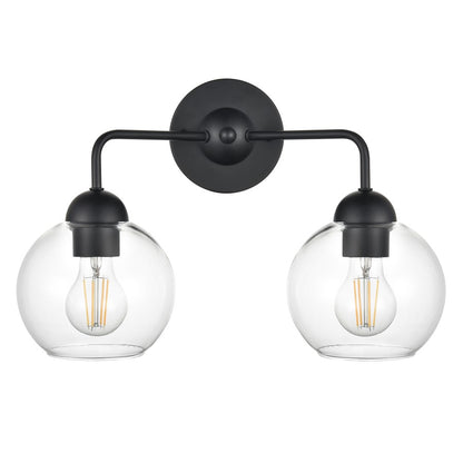 Atlas Lighting Soren 16in 2-Light Vanity Light | Matte Black and Clear Glass | Bathroom Vanity | 15.75 x 8.25 x 10.75 in | Model WL11733-BK