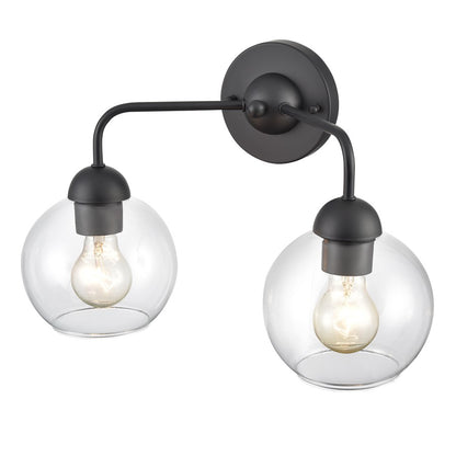 Atlas Lighting Soren 16in 2-Light Vanity Light | Matte Black and Clear Glass | Bathroom Vanity | 15.75 x 8.25 x 10.75 in | Model WL11733-BK