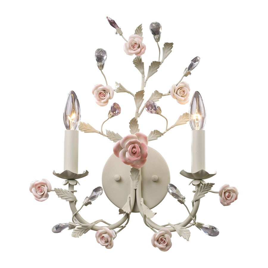 Atlas Lighting Heritage 15in 2-Light Wall Sconce | Cream and Crystal | Bedroom & Hallway | 15 x 6 x 18 in | Model WL11738-CR