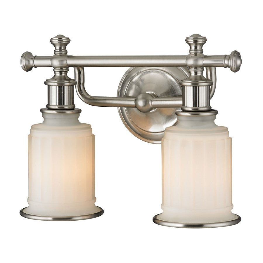 Atlas Lighting Acadia 13in 2-Light Vanity Light | Traditional Brushed Nickel and White Textured Glass | Bathroom Vanity | Model WL11739-NK