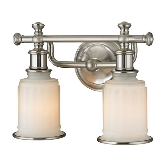 Atlas Lighting Acadia 13in 2-Light Vanity Light | Traditional Brushed Nickel and White Textured Glass | Bathroom Vanity | Model WL11739-NK