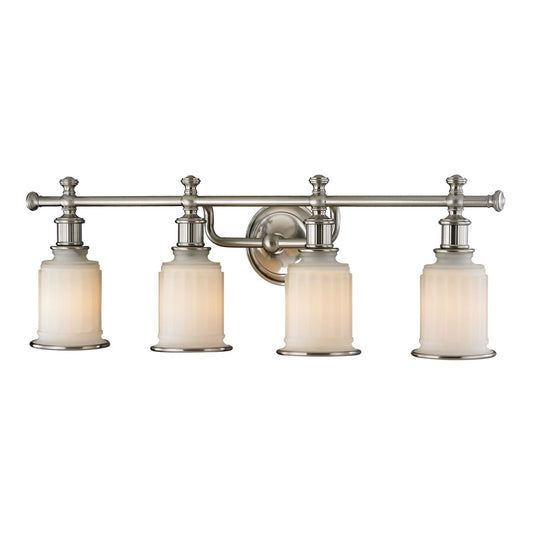 Atlas Lighting Acadia 30in 4-Light Vanity Light | Traditional Brushed Nickel and White Textured Glass | Bathroom Vanity | Model WL11741-NK