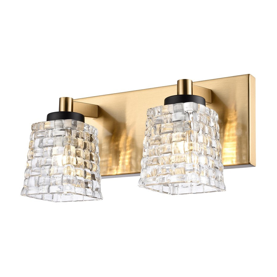 Atlas Lighting Candace 12in 2-Light Vanity Light | Transitional Satin Brass and Clear Textured Glass | Bathroom Vanity | Model WL11744-BS