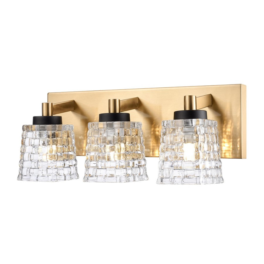 Atlas Lighting Candace 16in 3-Light Vanity Light | Transitional Satin Brass and Clear Textured Glass | Bathroom Vanity | Model WL11745-BS