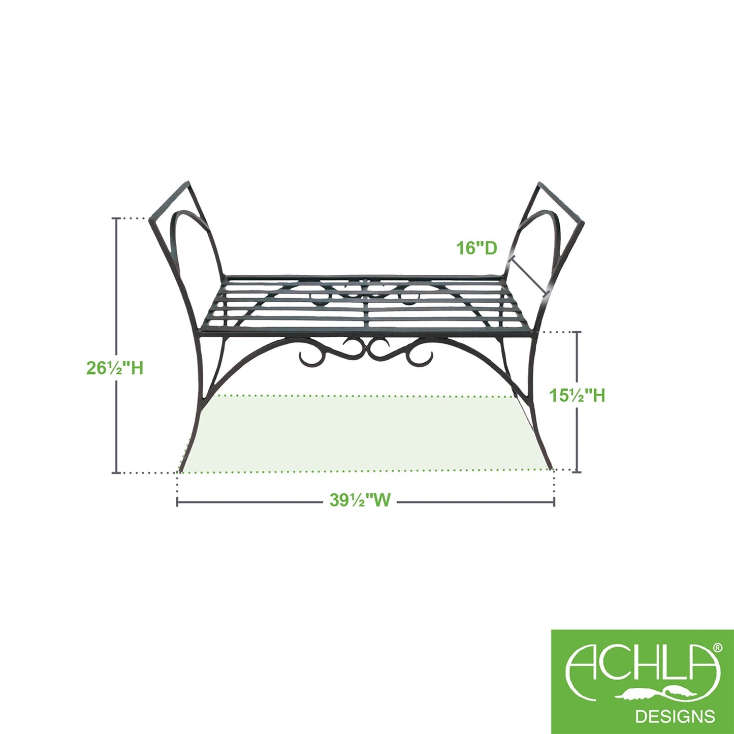 ACHLA Arbor Bench 41in Wrought Iron Black | Outdoor Garden & Patio Backless Bench | 41 x 16 x 28 in | Model AR-01