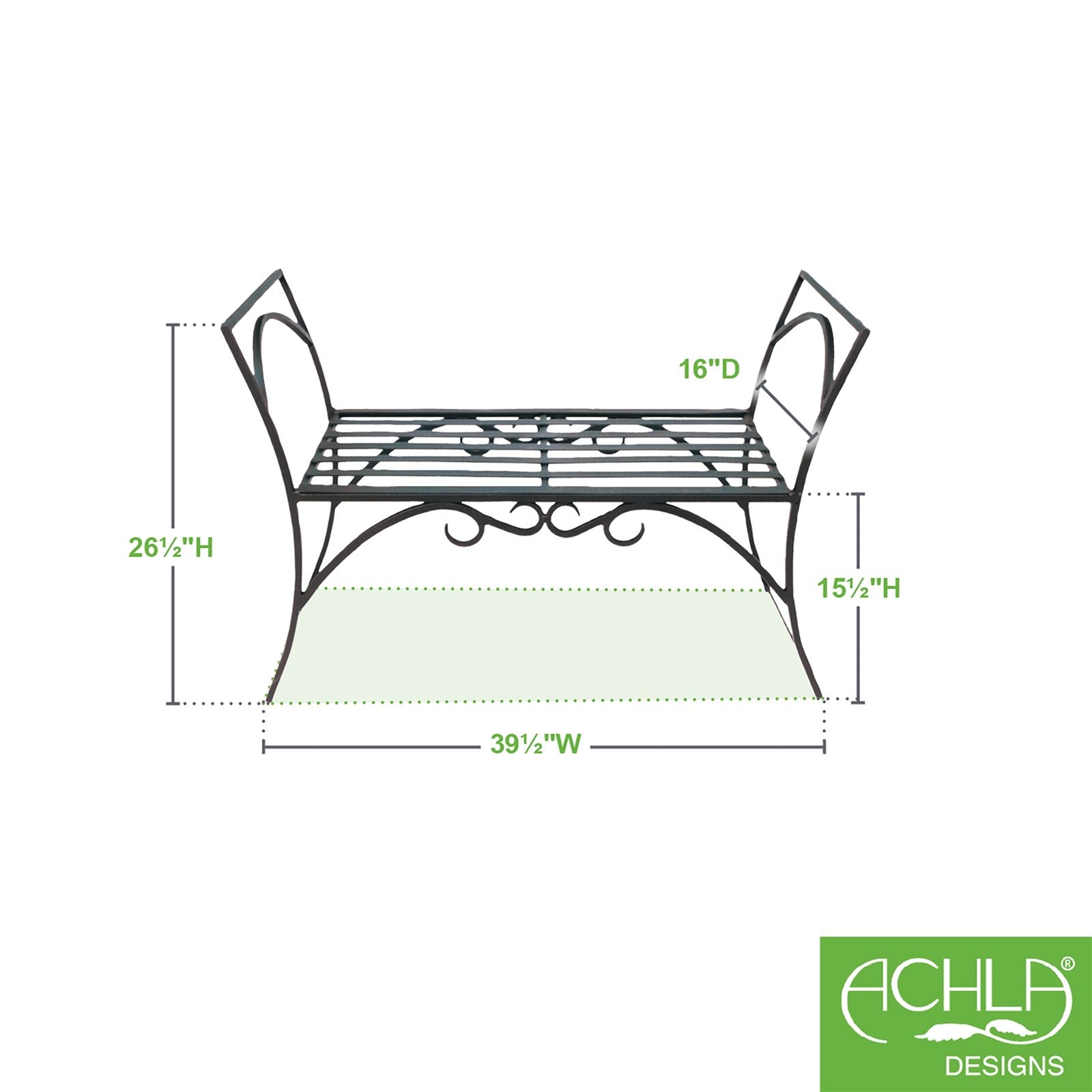 ACHLA Arbor Bench 41in Wrought Iron Black | Outdoor Garden & Patio Backless Bench | 41 x 16 x 28 in | Model AR-01