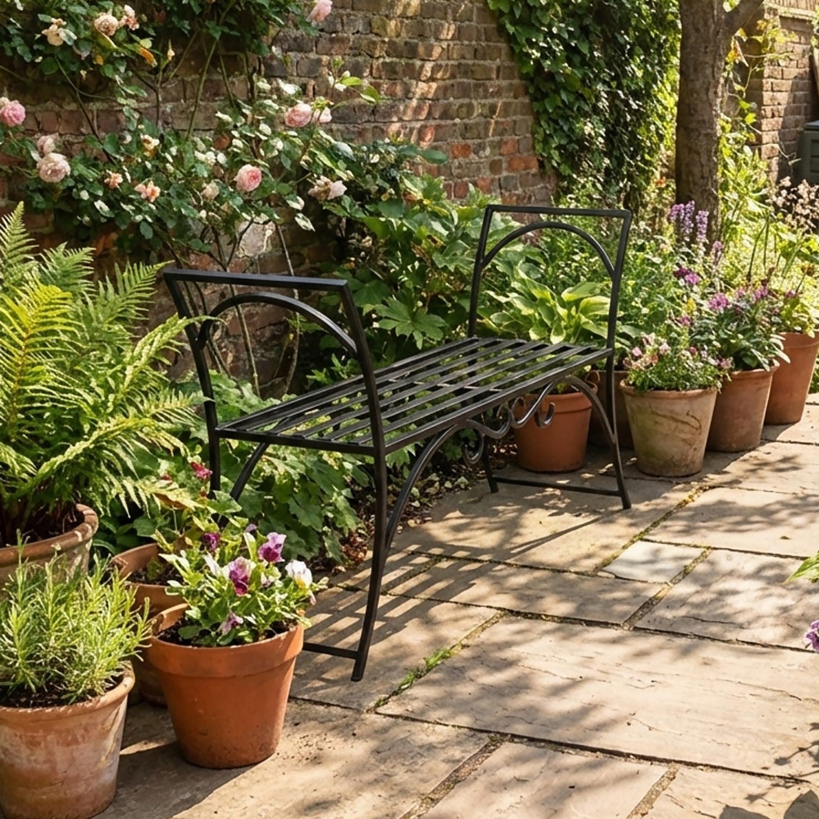 ACHLA Arbor Bench 41in Wrought Iron Black | Outdoor Garden & Patio Backless Bench | 41 x 16 x 28 in | Model AR-01