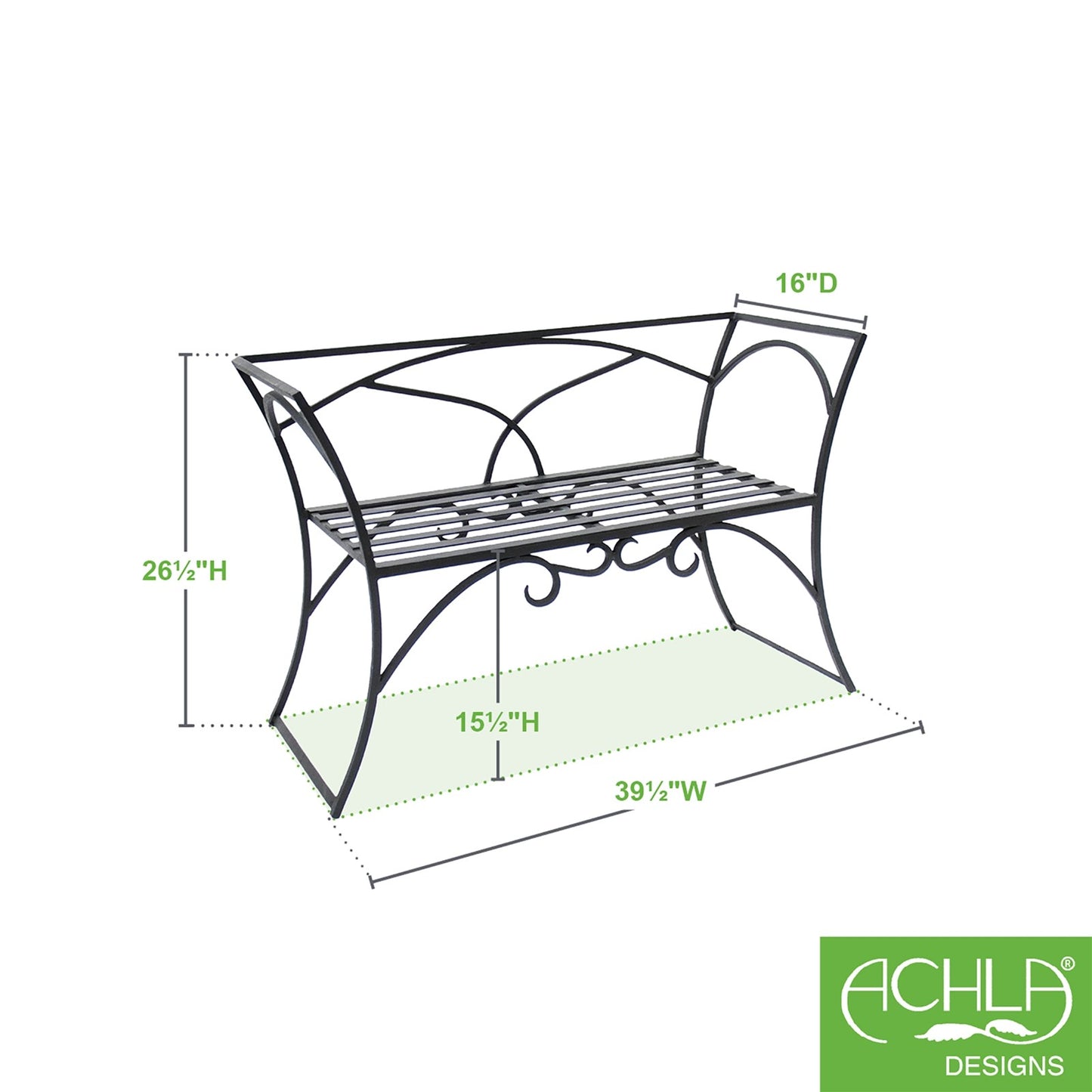 ACHLA Arbor Bench With Back | Black Wrought Iron Outdoor Garden Bench | Patio & Entryway Seating | 41 x 16 x 28 in | Model AR-03