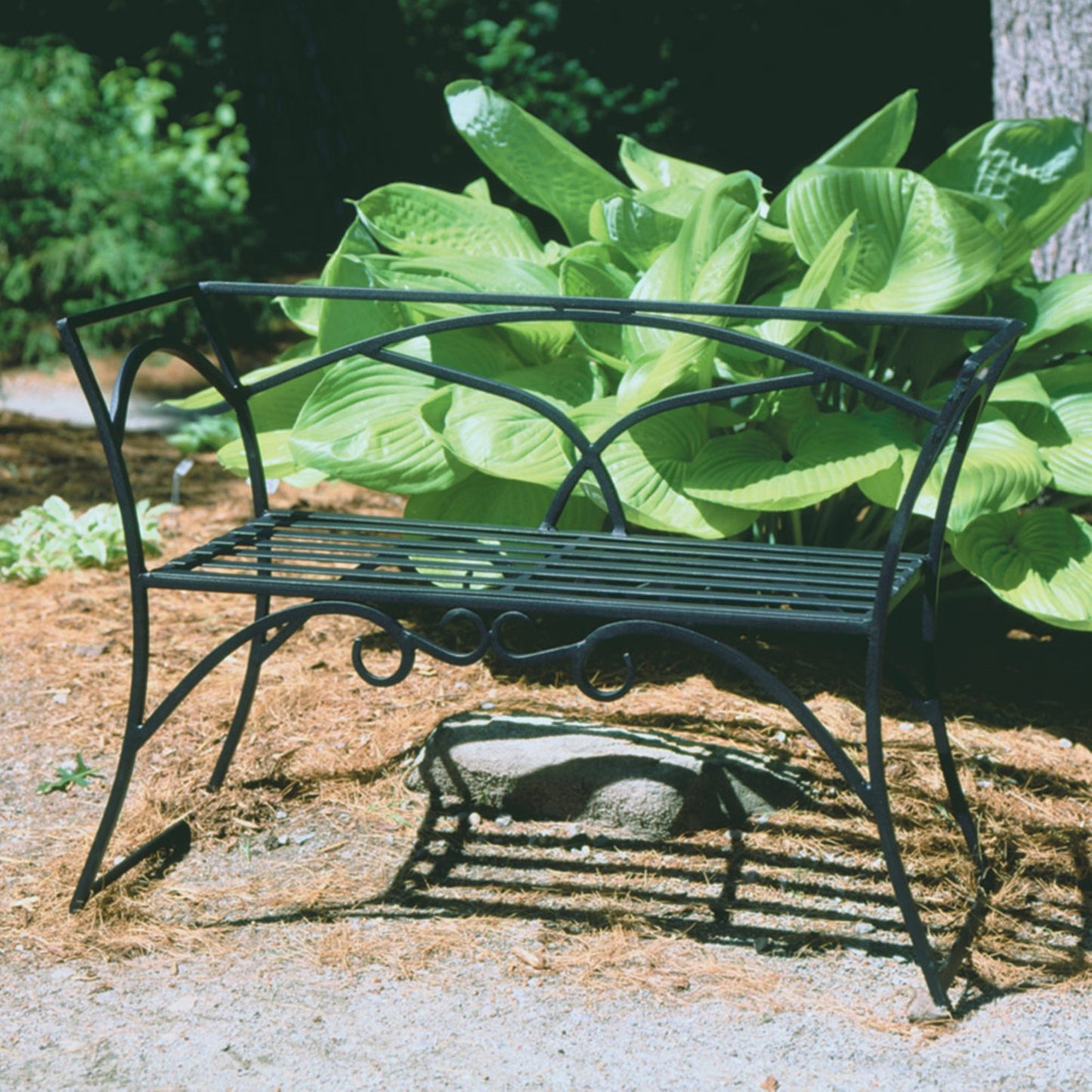ACHLA Arbor Bench With Back | Black Wrought Iron Outdoor Garden Bench | Patio & Entryway Seating | 41 x 16 x 28 in | Model AR-03