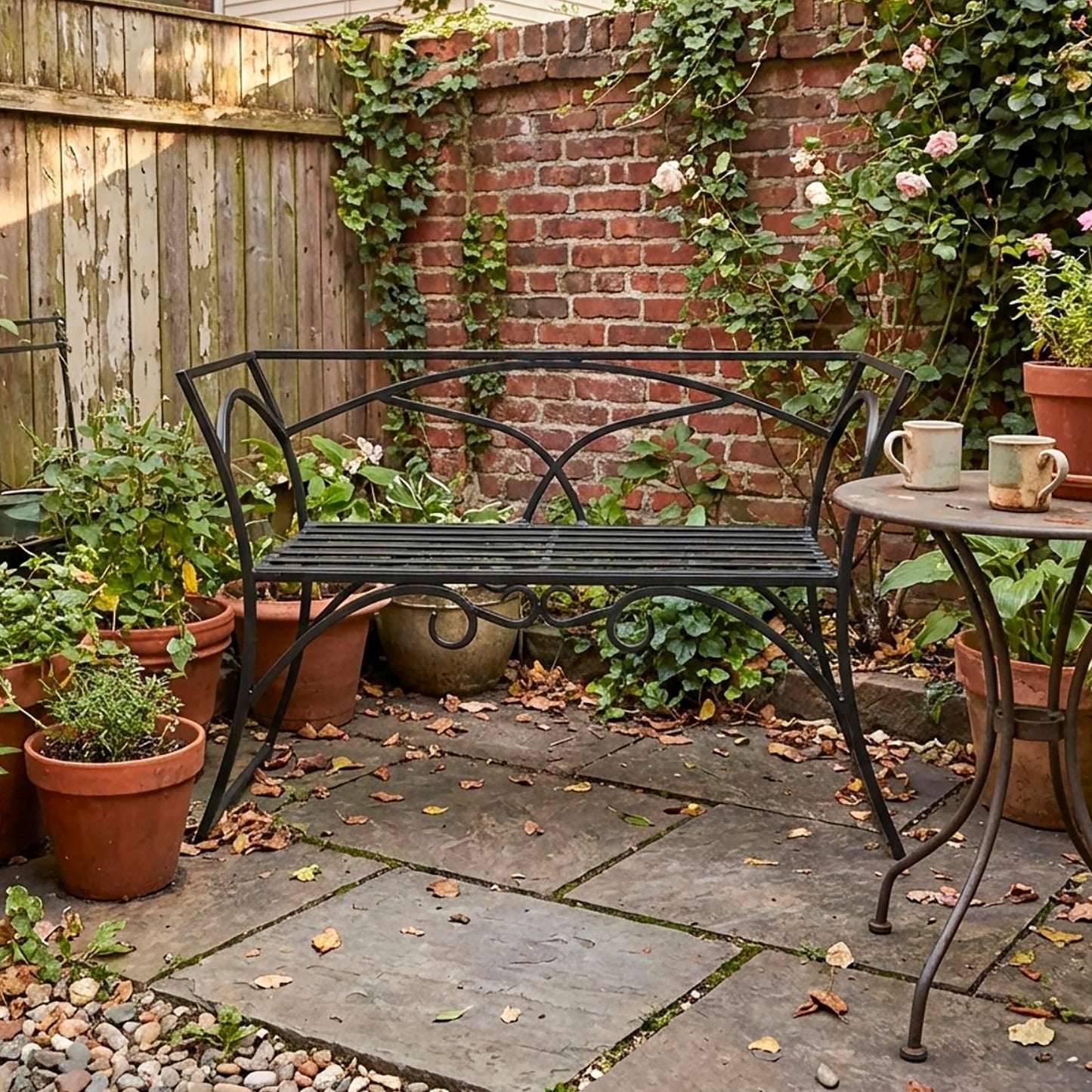 ACHLA Arbor Bench With Back | Black Wrought Iron Outdoor Garden Bench | Patio & Entryway Seating | 41 x 16 x 28 in | Model AR-03