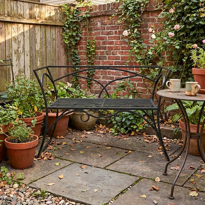 ACHLA Arbor Bench With Back | Black Wrought Iron Outdoor Garden Bench | Patio & Entryway Seating | 41 x 16 x 28 in | Model AR-03