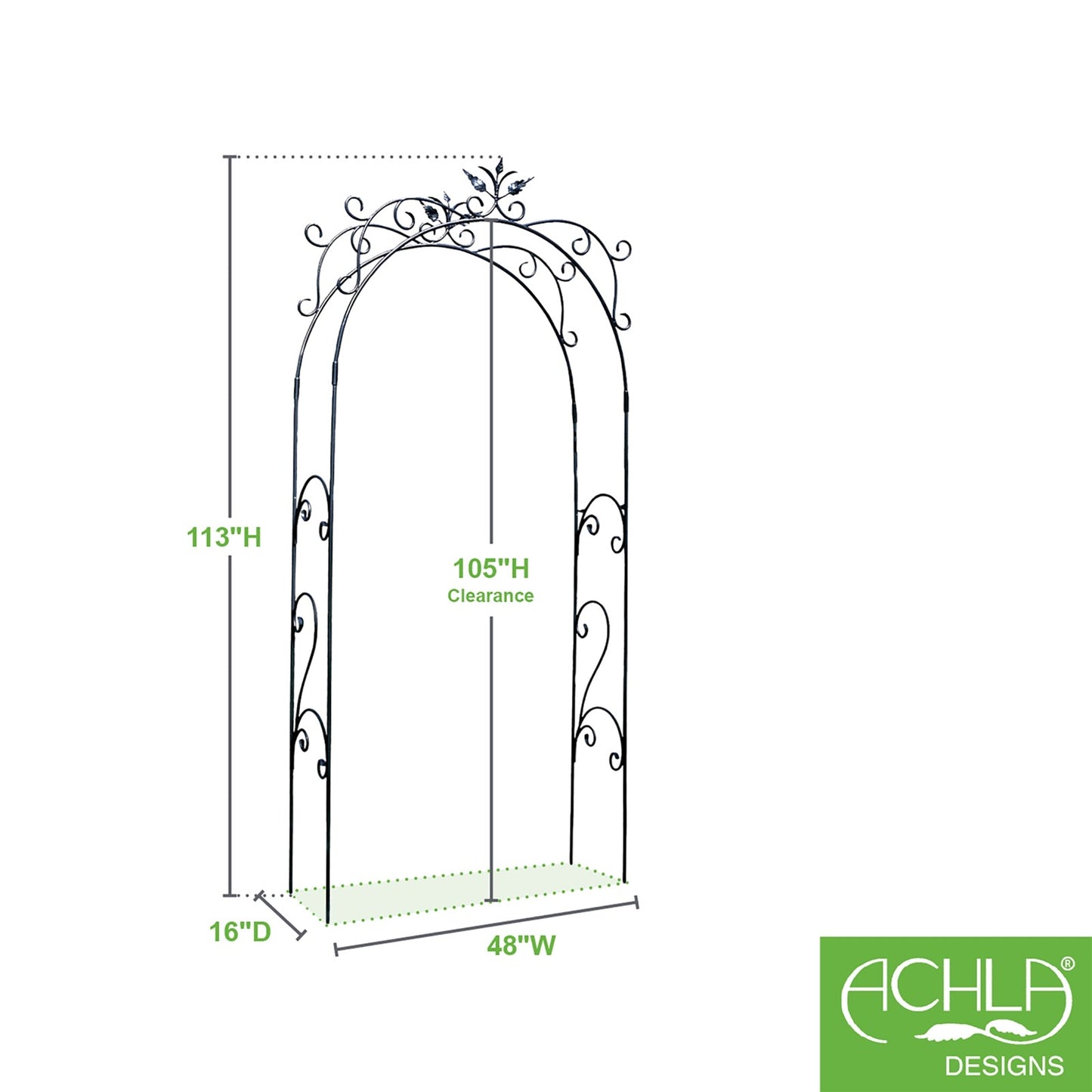 ACHLA Tuileries Arbor 48in Wrought Iron Garden Arbor | Black Powder Coated Metal | Garden Entryway & Trellis | 48 x 16 x 113 in | Model ARB-01