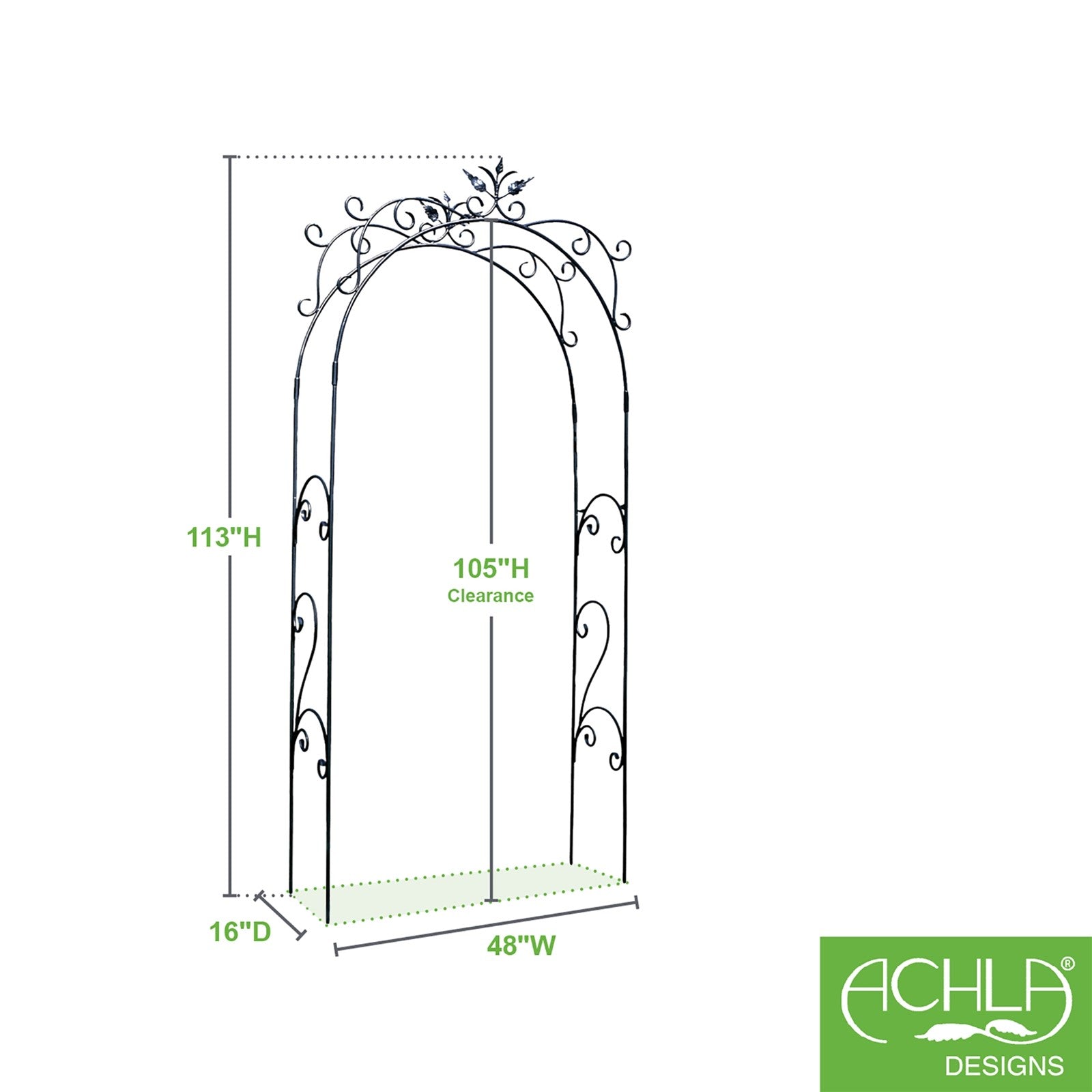 ACHLA Tuileries Arbor 48in Wrought Iron Garden Arbor | Black Powder Coated Metal | Garden Entryway & Trellis | 48 x 16 x 113 in | Model ARB-01