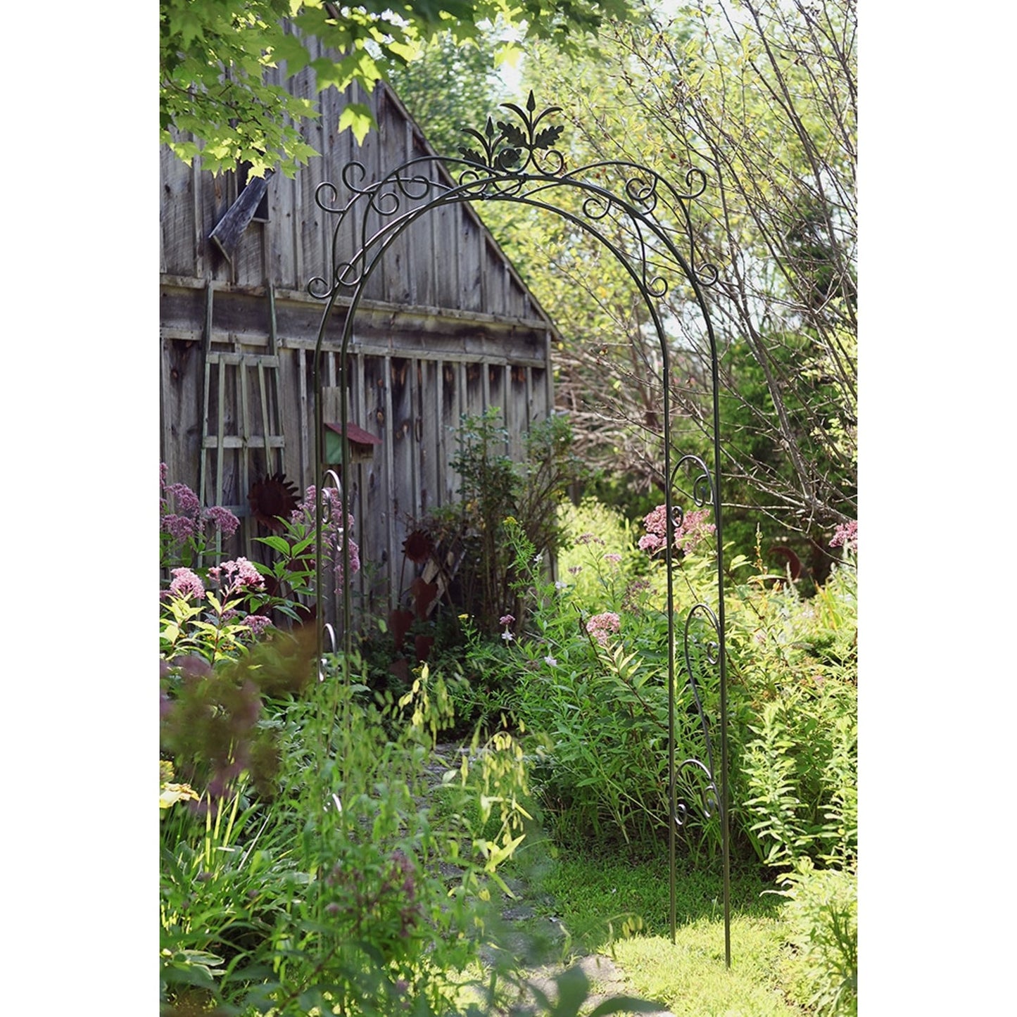 ACHLA Tuileries Arbor 48in Wrought Iron Garden Arbor | Black Powder Coated Metal | Garden Entryway & Trellis | 48 x 16 x 113 in | Model ARB-01