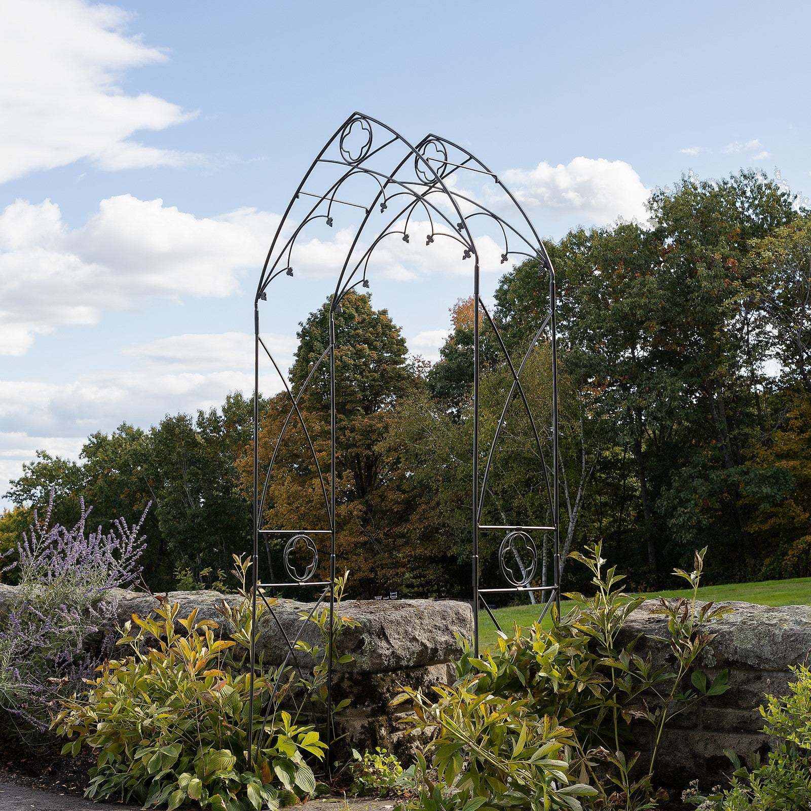 ACHLA Quatrefoil Arbor 112in Tall | Gothic Wrought Iron Garden Arch in Graphite | Walkway & Wedding Decoration | 51 x 18 x 112 in | Model ARB-07