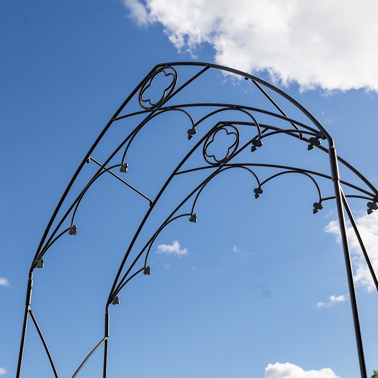 ACHLA Quatrefoil Arbor 112in Tall | Gothic Wrought Iron Garden Arch in Graphite | Walkway & Wedding Decoration | 51 x 18 x 112 in | Model ARB-07
