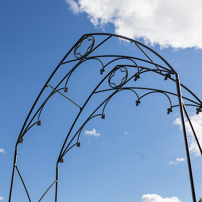 ACHLA Quatrefoil Arbor 112in Tall | Gothic Wrought Iron Garden Arch in Graphite | Walkway & Wedding Decoration | 51 x 18 x 112 in | Model ARB-07