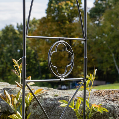 ACHLA Quatrefoil Arbor 112in Tall | Gothic Wrought Iron Garden Arch in Graphite | Walkway & Wedding Decoration | 51 x 18 x 112 in | Model ARB-07