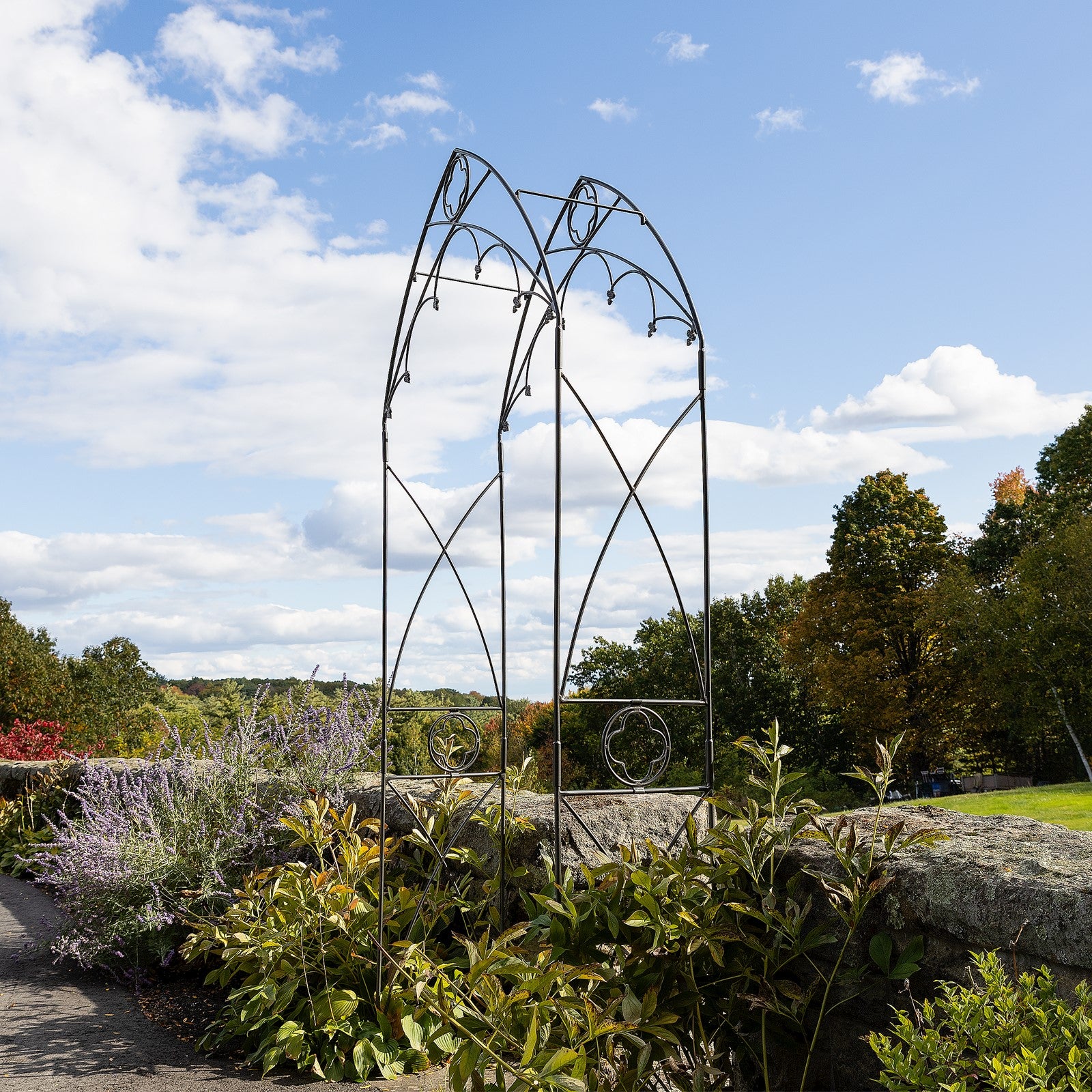 ACHLA Quatrefoil Arbor 112in Tall | Gothic Wrought Iron Garden Arch in Graphite | Walkway & Wedding Decoration | 51 x 18 x 112 in | Model ARB-07