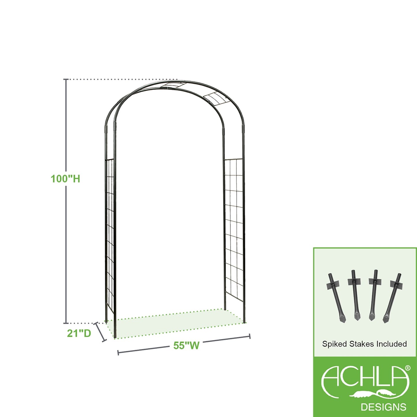 ACHLA Monet Arbor | Wrought Iron Garden Arch with Graphite Powder Coat | Entryway & Vine Support for Gardens | 55W x 21D x 100H in | Model ARB-10