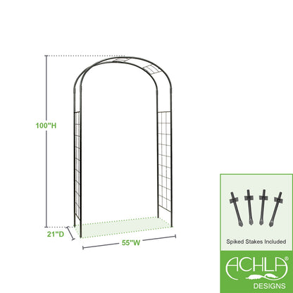 ACHLA Monet Arbor | Wrought Iron Garden Arch with Graphite Powder Coat | Entryway & Vine Support for Gardens | 55W x 21D x 100H in | Model ARB-10