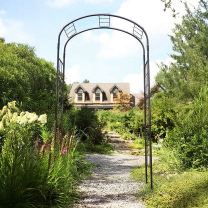 ACHLA Monet Arbor | Wrought Iron Garden Arch with Graphite Powder Coat | Entryway & Vine Support for Gardens | 55W x 21D x 100H in | Model ARB-10