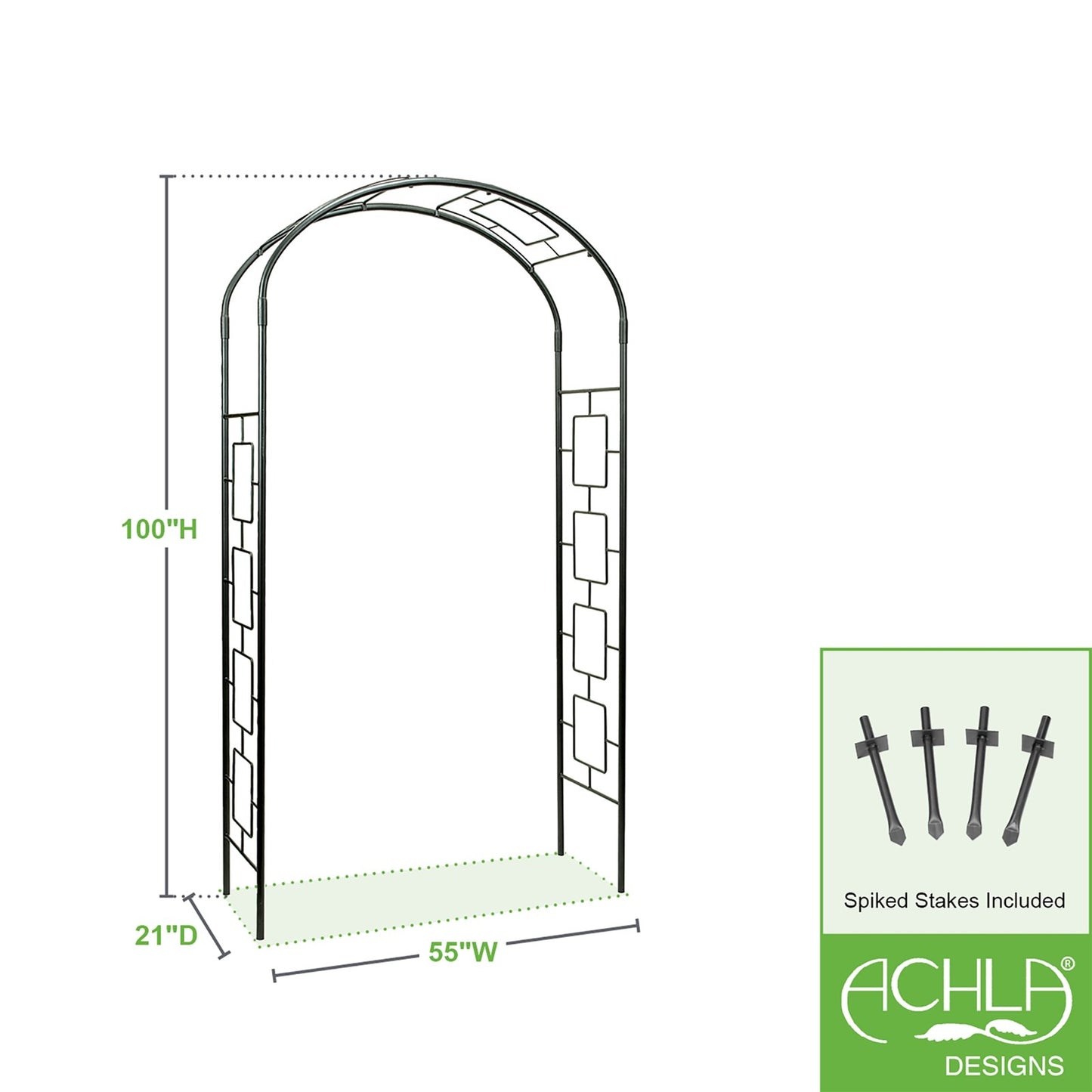 ACHLA Modern Arbor ARB-11 | Wrought Iron Garden Arbor | Entryway & Vine Support | 55W x 21D x 100H in, Graphite Powder Coated | Model ARB-11