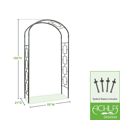 ACHLA Modern Arbor ARB-11 | Wrought Iron Garden Arbor | Entryway & Vine Support | 55W x 21D x 100H in, Graphite Powder Coated | Model ARB-11