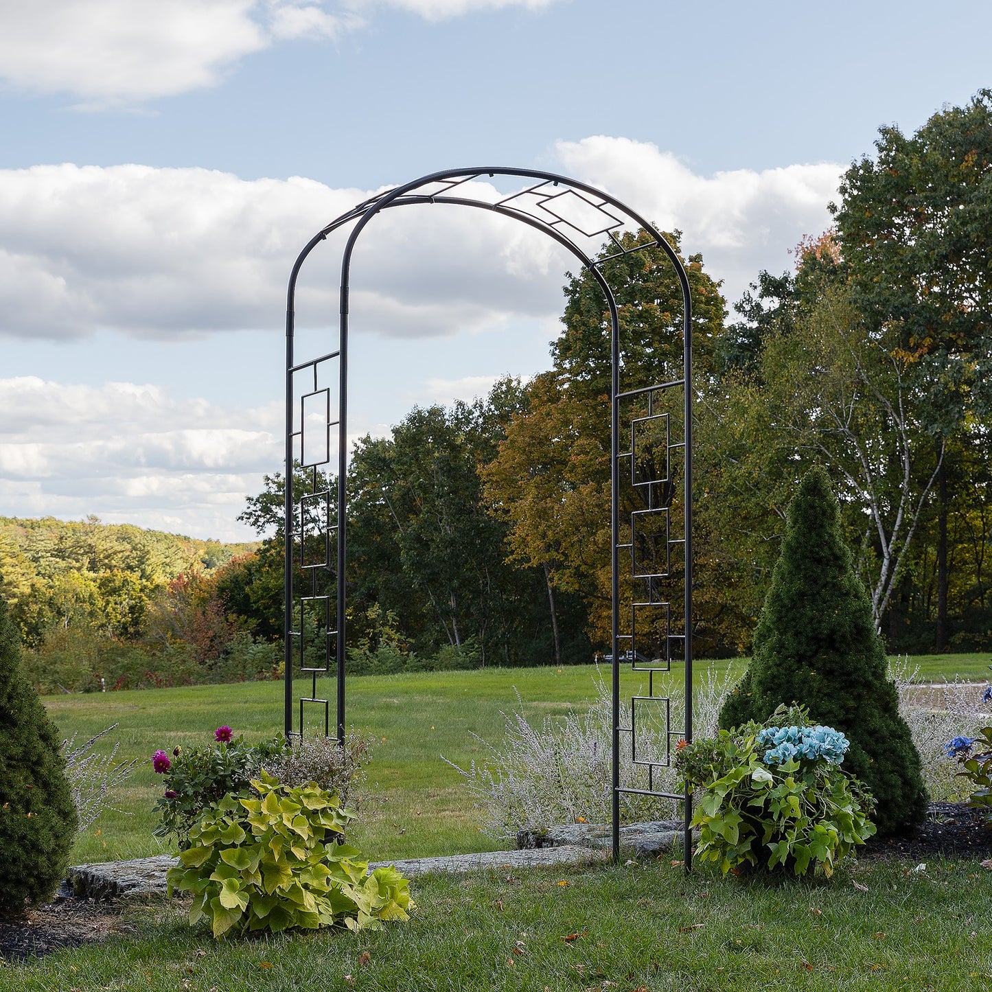 ACHLA Modern Arbor ARB-11 | Wrought Iron Garden Arbor | Entryway & Vine Support | 55W x 21D x 100H in, Graphite Powder Coated | Model ARB-11