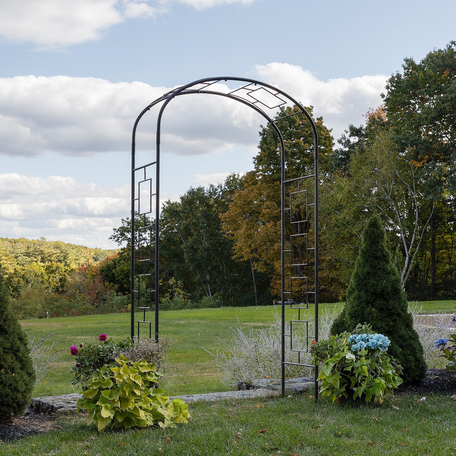 ACHLA Modern Arbor ARB-11 | Wrought Iron Garden Arbor | Entryway & Vine Support | 55W x 21D x 100H in, Graphite Powder Coated | Model ARB-11