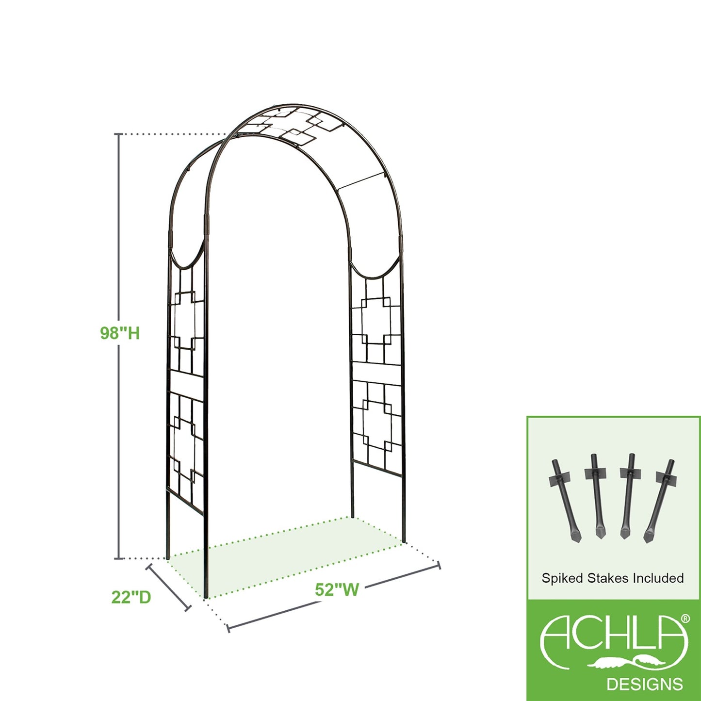 ACHLA Square-on-Squares Arbor 98in H | Graphite Wrought Iron Garden Arch | Entryway & Trellis Accent | 52 x 22 x 98 in | Model ARB-25