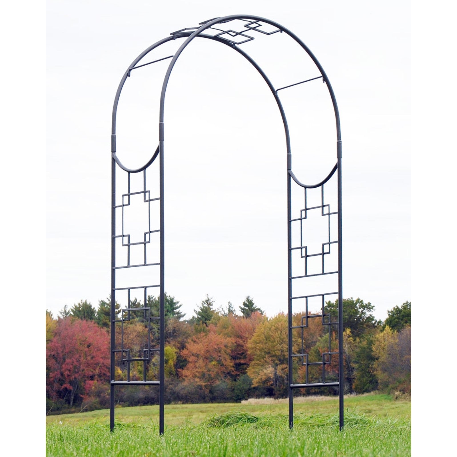 ACHLA Square-on-Squares Arbor 98in H | Graphite Wrought Iron Garden Arch | Entryway & Trellis Accent | 52 x 22 x 98 in | Model ARB-25