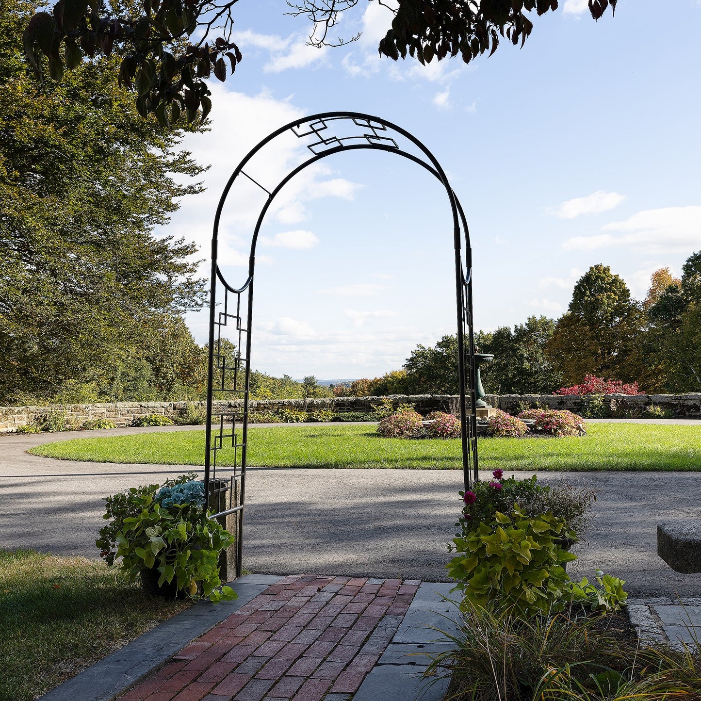 ACHLA Square-on-Squares Arbor 98in H | Graphite Wrought Iron Garden Arch | Entryway & Trellis Accent | 52 x 22 x 98 in | Model ARB-25