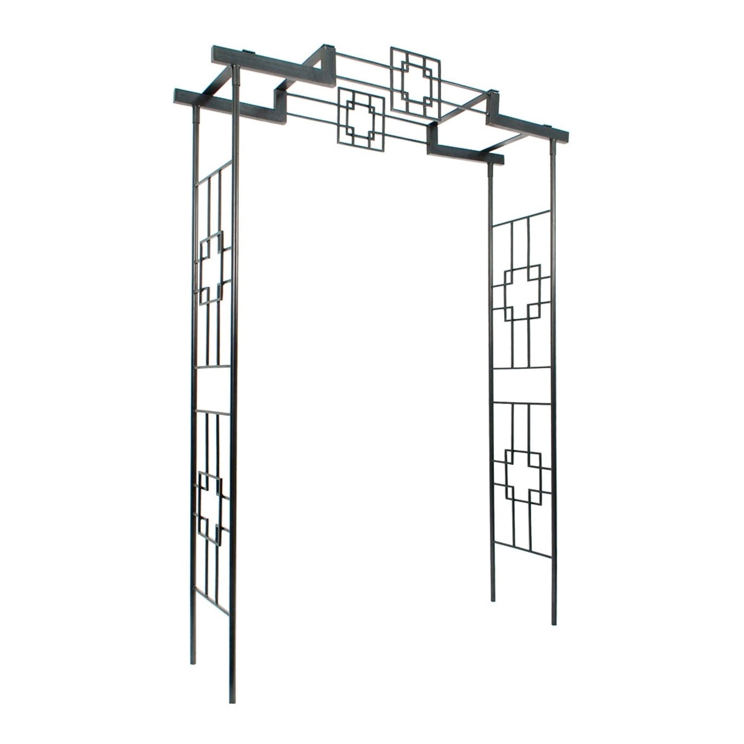 ACHLA Square-On-Squares Arbor II 61in W x 18.5in D x 95.5in H | Modern Craftsman Wrought Iron Graphite | Garden Entryway & Walkway Arch | Model ARB-26