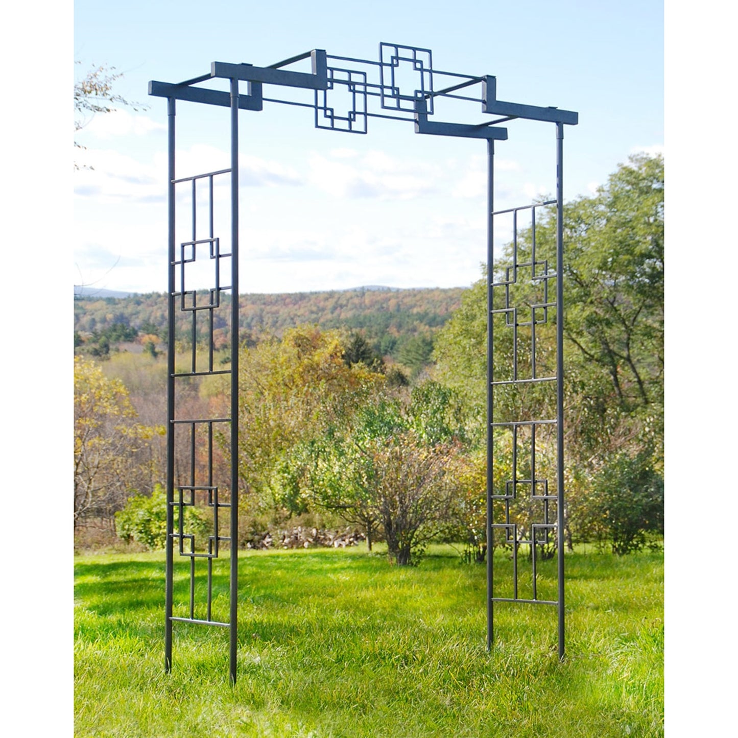 ACHLA Square-On-Squares Arbor II 61in W x 18.5in D x 95.5in H | Modern Craftsman Wrought Iron Graphite | Garden Entryway & Walkway Arch | Model ARB-26