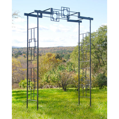 ACHLA Square-On-Squares Arbor II 61in W x 18.5in D x 95.5in H | Modern Craftsman Wrought Iron Graphite | Garden Entryway & Walkway Arch | Model ARB-26