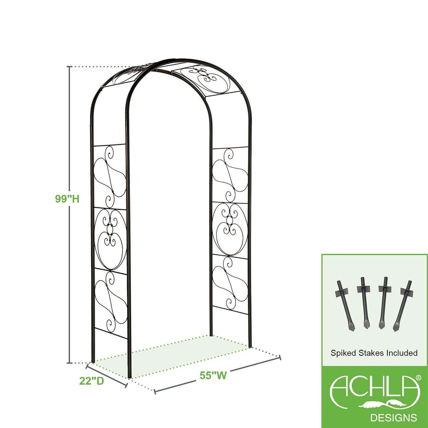 ACHLA Ferro Firenze Arbor | Traditional Italian Wrought Iron Garden Arch | Entryway & Vine Support | Model ARB-27