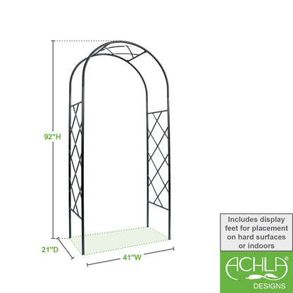 ACHLA Lattice Arbor I 92in Garden Arbor | Wrought Iron Graphite Powder Coat | Entryway & Wedding Event Arbor | 41 x 21 x 92 in | Model ARB-30G